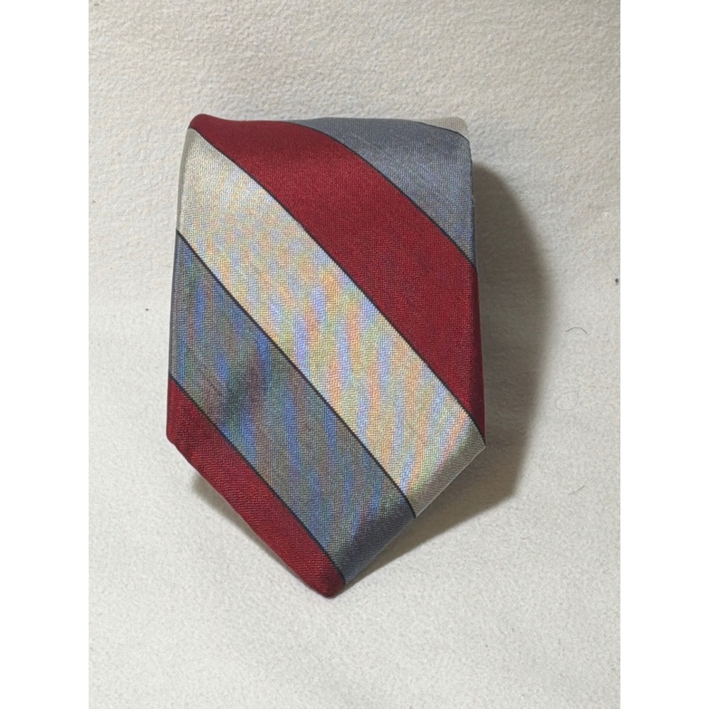 Brownstone Mens Silk Necktie Red Silver Grey Diagonal Striped Classic Tie